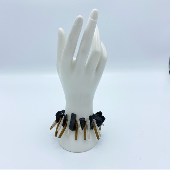 Black & Clear Stone Tribal Inspired Boho Statement Bracelet - Picture 9 of 11